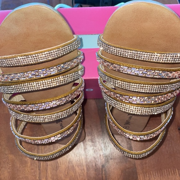 NATURE BREEZE Adrian Crystal Strappy Flat Slide Sandals Copper Rose Gold Size 9 - Picture 7 of 13